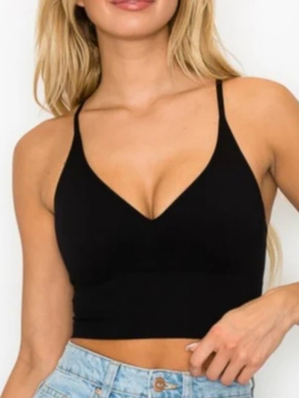 Plunge V-neck Crop Top Adjustable Shoulder Straps Black Small